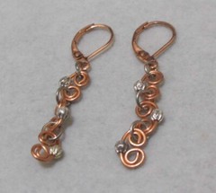 Artisan Copper Swirls Silver Tone Beads Lever Back Dangle Earrings 1-3/4”