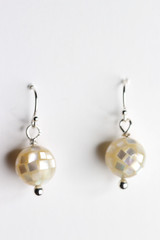 Abalone Earrings Paua Shell MOP White Inlay 10mm Ball 925 Sterling Silver 1″