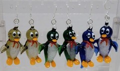 LAMPWORK Penguin Glass Earrings-Hand Assembled -Choice Color-New