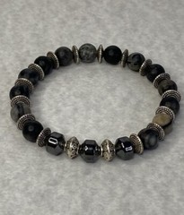 Hematite matte agate silver beaded bracelet unisex