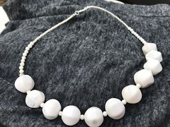 Handmade Statement Necklace of Natural White Jasper and Magnesite Stone Beads