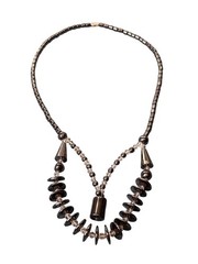 Abstract Artisan Hematite Beaded Statement Bib Necklace Quartz Barrel Clasp