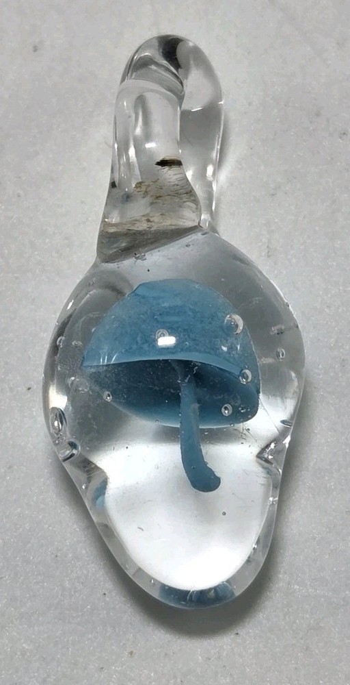 Small Hand Blown Glass Mushroom Pendant Clear With Blue Mushroom Hippie Boho