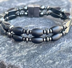 Magnetic Hematite Black Onyx Rice Bracelet Anklet Powerful 2 Row Mens Womans