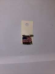 Vintage Safety Pin Flag American U.S. Patriotic Beaded Gold Tone Red White Blue
