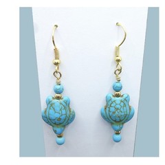 Artisan Blue Howlite Turtle Earrings Dangle Gold Tone Accents Sea Beach Life NEW
