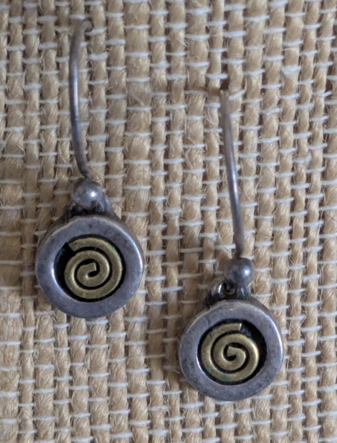 Vintage 90s Farfetched sterling earrings with brass spiral minimalist ss spiral