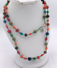 Bead For Life Hand Made in Uganda Long Necklace Bright Multi Color Paper Beads