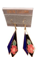 New Cloisonné Dangle Earrings Blue Black Red Green Gold Floral Geometric