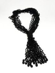 Vintage Black Seed Bead Crochet Necklace Tassle Retro