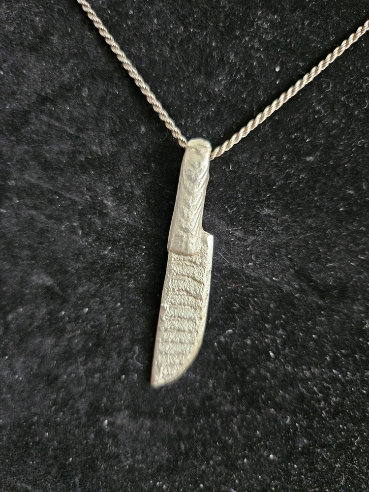 Sterling Silver Chefs Knife Pendant 925. Damascus Style Handmade