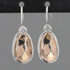 Retired Silpada Two-Tone Sterling ROSY OUTLOOK Dangle Earrings CZ Accent W2835