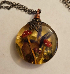 Handmade Gift Resin Dried Flowers Mushrooms Cottage Core Brass Necklace with Box