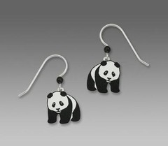 Sienna Sky Earrings Sterling Silver Hook Hand Painted Panda Fun Handmade in USA