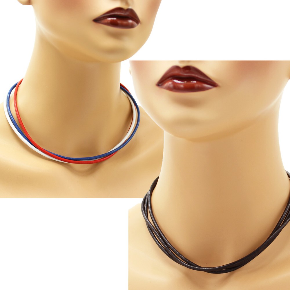 Multi-Strand 3 mm Leather Cord Necklace or Choker Custom Length Colors Handmade
