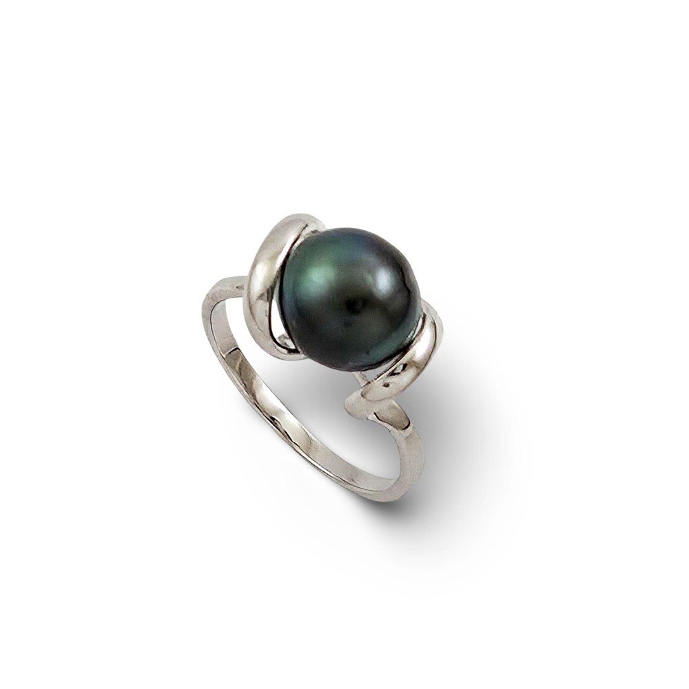 Solid Sterling Silver .925 Black-Grey Tahitian Pearl Solitaire Ring