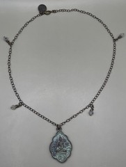 Gemelli Women’s Necklace Dark Brass Tone Metal Pali Thai Buddha Pendant Crystals