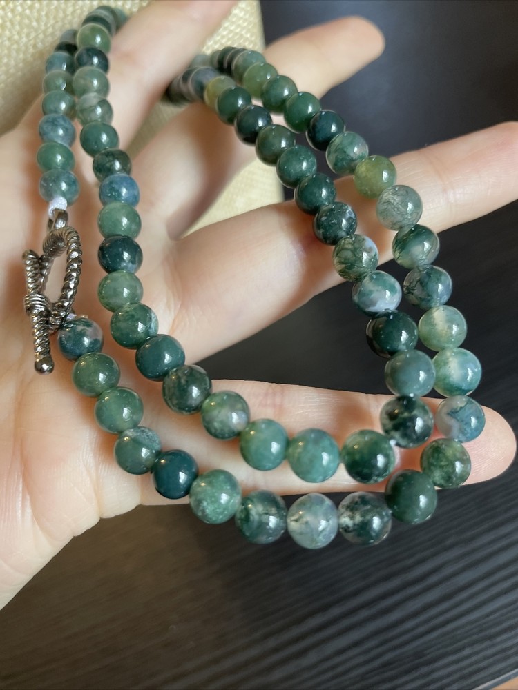 Elegant Moss Agate Necklace – Genuine Gemstone Beads