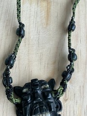 Zapotec Bat God Handcrafted Serpentine Pendant Beaded Macrame Knotting Necklace