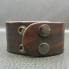 Handmade Leather Cuff Bracelet Eat Sleep Quilt Wide Adjustable Snap Rustic Brown