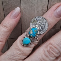 Sterling Silver Kingman Campitos Turquoise Ring Sz 6.25 Double 925 Southwestern