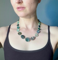 Handmade Sterling Silver and Quartz Antique Ancient Glass Bead Necklace 19.5″
