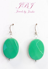 Chrysoprase Green Oval Natural Gemstone .925 Sterling Silver Earrings 1 1/2″