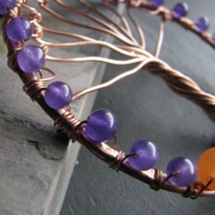 Handmade Tree of Life Necklace Copper Beaded Amethyst Orange Jade