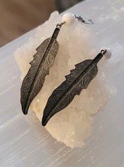 Artisan Dangle Metal Feather Earrings Embellished with Enamel