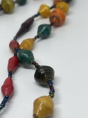 One Of A Kind Colorful Uganda Artist Made Recycled Paper Beads Necklace 46” Long