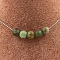 Necklace 5 beads Turquoise from Peru 8 mm Stainless steel chain Necklace fem