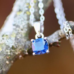 Handmade Lab Made Sapphire or Emerald Pendant Solid Sterling Silver 925