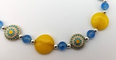 19″ Yellow Agate Necklace, Handmade Cloisonné, Silver-filled, Czech Glass, LJN18