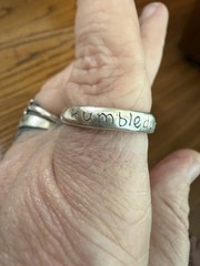 Christian, Sterling Silver Handmade Size 9, “Humbled By His Mercy” Raised Cross.