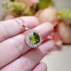 Rose Gold Peridot Necklace Sterling Silver Round Sunshine Large 4 CT Lab Green