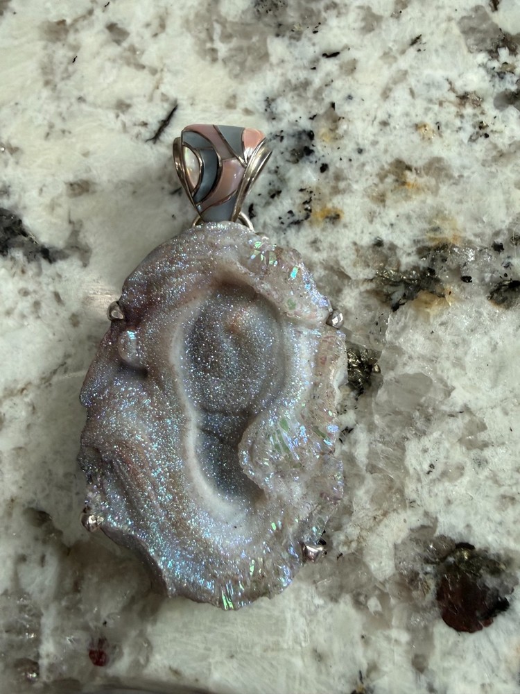 Stunning EL Designs Sterling Silver Pink/Purple Druzy Pendant w/ Enhanced Bail!