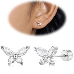Cartilage Screw Back Earrings for Women, Flat Back Earrings Sterling Silver H…