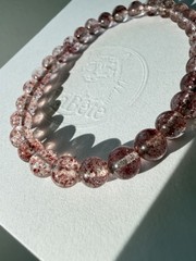 Natural Lepidocrocite in Clear Quartz Bracelet Pink Confetti Golden Strawberry
