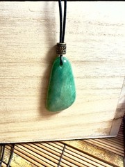 Green Jade Pendant Unisex Necklace Black Leather Cord Adjustable Good Luck