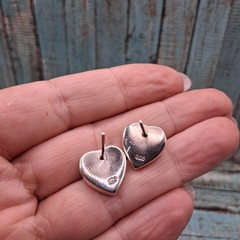Native Southwestern Inlay Stud Earrings Heart Shape Multi Color Sterling Silver