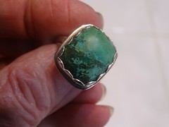BEAUTIFUL HANDMADE SOLID STERLING SILVER CHRYSOCOLLA RING. SIZE 8 ..17.0 X 16.2