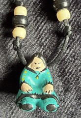 Vintage Folk Art Ceramic Figure Pendant Necklace – 28” Boho Ethnic Adjustable