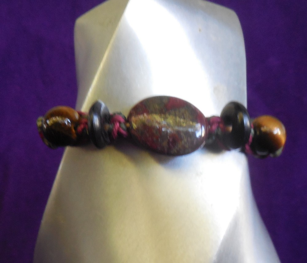 Dragons Blood Jasper Adjustable Rasta Hemp Cuff Bracelet Anklet Gemstone Beads