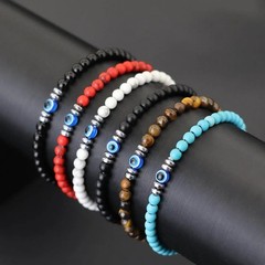 Natural Black Tourmaline Evil Eye 4mm Beads Empath Protection Stretch Bracelet