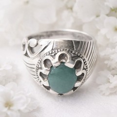 Sterling Silver Orchid Emerald Ring Size 5.5 Ornate Engraved Stamped VTG