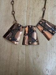Vintage Made In Haiti Copper With Brass Overlays Pendant Necklace 15 Inches