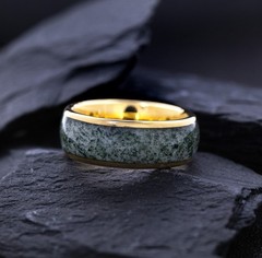 8mm Yellow Gold Plated Tungsten Ring with Green Moss Agate Inlay