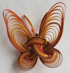 VTG Butterfly Handmade Natural Bamboo Pin Brooch J H Shuler Co Orange Brown
