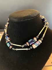 Handcrafted Multicolor Glass Bead Bar Link Statement Necklace 26″