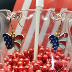 Dangle/Drop/Costume/Fashion/ Red White & Blue~ Butterfly~ Gold Plated Earrings!!